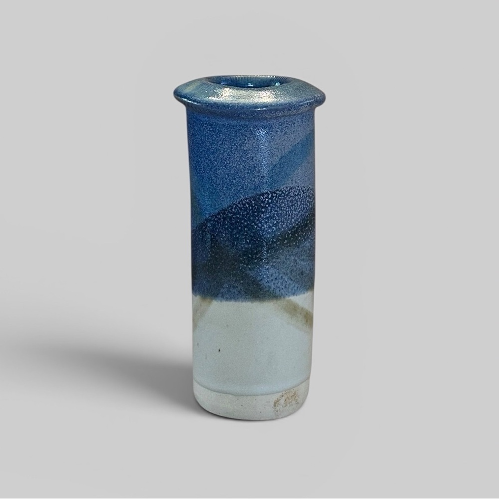 Studio Pottery Vase Signed Blue Glaze Cylinder Handmade Art Pottery Modern